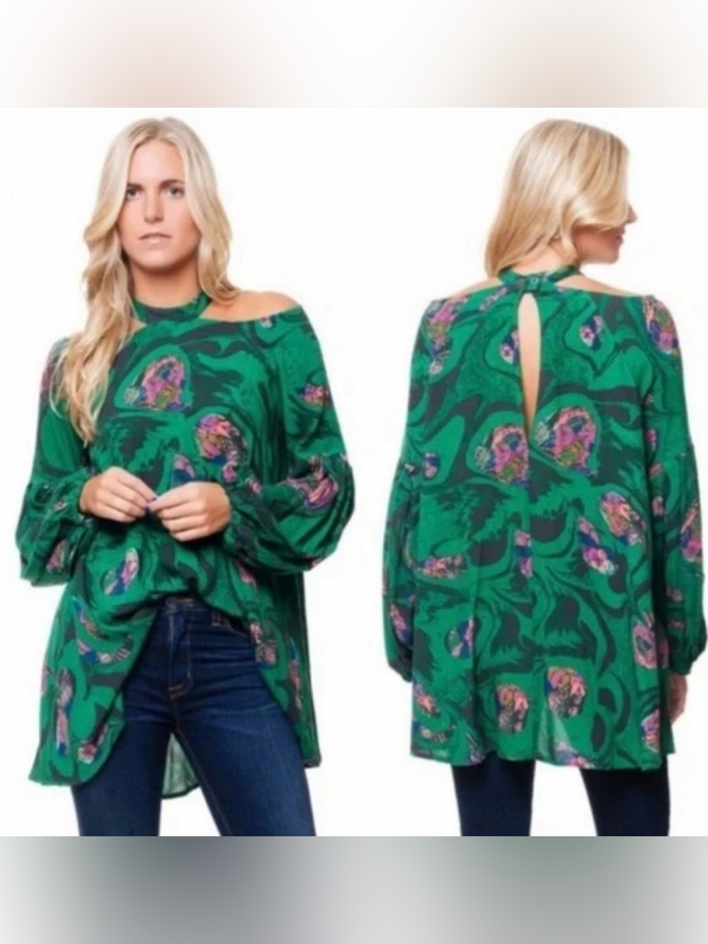 Free people drift away cold shoulder  Floral Tunic